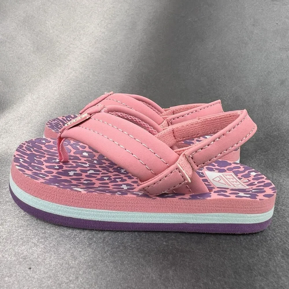 REEF Lil Ahi Toddler's 5 Slingback‎ Sandals Pink Cheetah Summer Flip Flops Beach